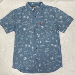 Levi’s short sleeve button down cactus rock guitar print boys large 12/13